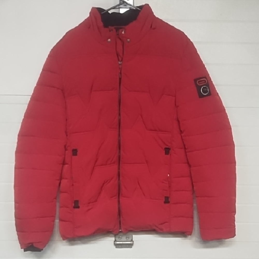 Vibrant Red Quilted Puffer Jacket with High Collar